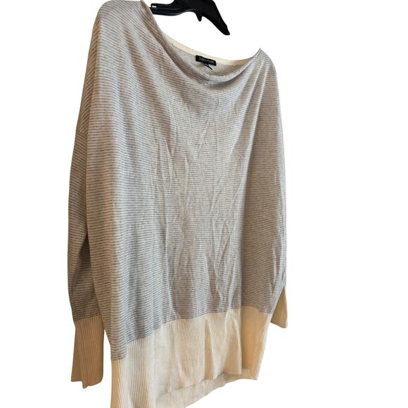 EILEEN FISHER Drape Neck Sweater Tunic 100% Fine Merino Stripes Size Medium - Picture 3 of 6